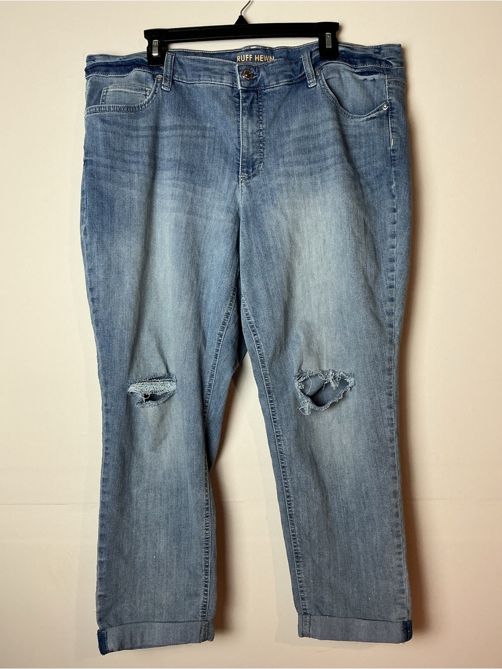 Ruff Hewn Taylor Easy Slim Distressed Capri Crop Jeans Size 18W